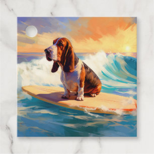 Etiquetas Para Lembrancinhas Pintura de Basset Hound Surfando na Praia