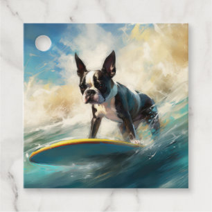 Etiquetas Para Lembrancinhas Pintura de Surf na Praia de Boston Terrier
