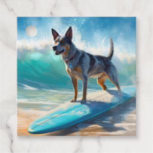 Etiquetas Para Lembrancinhas Pintura de Surfe em Praia Blue Heeler