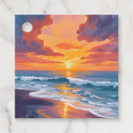 Etiquetas Para Lembrancinhas Pintura em Aquarela do Pôr do Sol na Praia Oceano