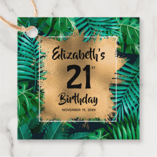 Etiquetas Para Lembrancinhas Plantas Tropicais Douradas, aniversário de 21 ano