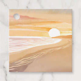 Etiquetas Para Lembrancinhas Pôr do Sol na Praia Aquarela | Belo Amarelo Pintad