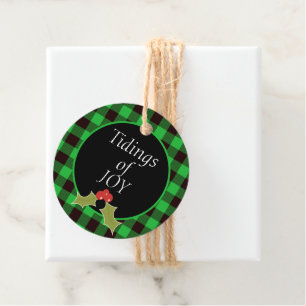 Etiquetas Para Lembrancinhas Presença de Joy Buffalo Xadrez Verde de Natal