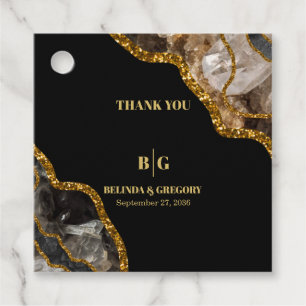 Etiquetas Para Lembrancinhas Presente de Casamento Glitter Geode Preto e Dourad