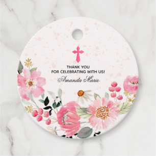 Etiquetas Para Lembrancinhas Primeira Comunhão de Garota Floral Rosa Watercolo