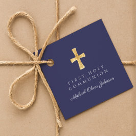 Etiquetas Para Lembrancinhas Primeira Comunhão do marinho Blue Script Cross Boy