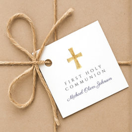 Etiquetas Para Lembrancinhas Primeira Comunhão do marinho Blue Script Cross Boy