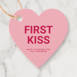 Etiquetas Para Lembrancinhas Primeiro beijo, coração rosa, Dia de os namorados 