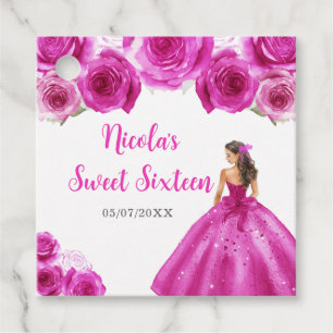 Etiquetas Para Lembrancinhas Princesa Floral com Vestido Rosa Quente Doce Dezes