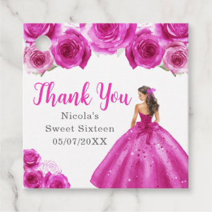 Etiquetas Para Lembrancinhas Princesa Floral em Vestido Rosa Quente Sweet Sixte