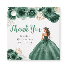 Princesa Floral em Vestido Verde Escuro Quinceaner