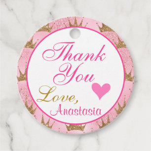 Etiquetas Para Lembrancinhas Princesa Rosa e Dourada Brilhante Obrigado