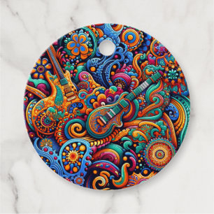 Etiquetas Para Lembrancinhas Psychedelic Batik Guitar Arte Colorida Música Retr