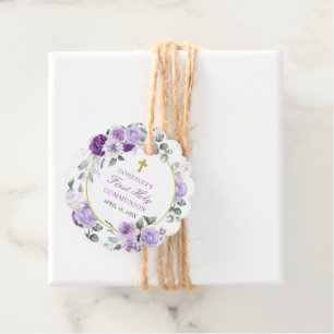 Etiquetas Para Lembrancinhas Purple Floral Girl First Santa Comunhão