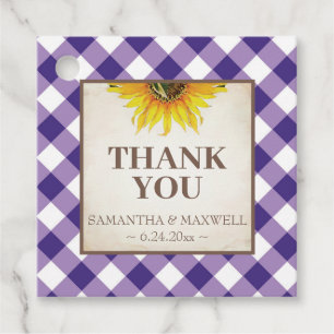 Etiquetas Para Lembrancinhas Purple Gingham e Sunflower Obrigado