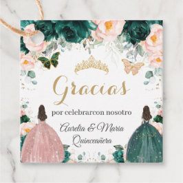 Etiquetas Para Lembrancinhas Quinceañera Emerald Green Blush Gêmeas Florais