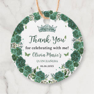 Etiquetas Para Lembrancinhas Quinceañera Emerald Green Borboletas Florais Tiara