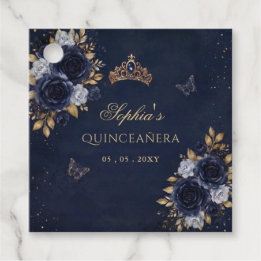 Etiquetas Para Lembrancinhas Quinceañera Floral Borboleta Dourada Marinho
