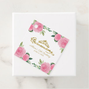 Etiquetas Para Lembrancinhas Quinceanera Floral Dourada Tiara Rosa Quente
