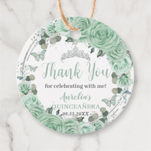 Etiquetas Para Lembrancinhas Quinceañera Mint Floral Silver Butterflies