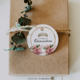 Etiquetas Para Lembrancinhas Quinceañera Pink Rose Crown Decor de Aniversário
