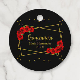 Etiquetas Para Lembrancinhas Quinceañera rosa vermelha Preta e Dourada