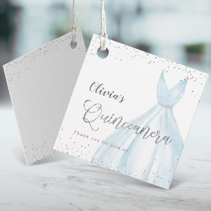 Etiquetas Para Lembrancinhas Quinceñera de vestido azul-prateado