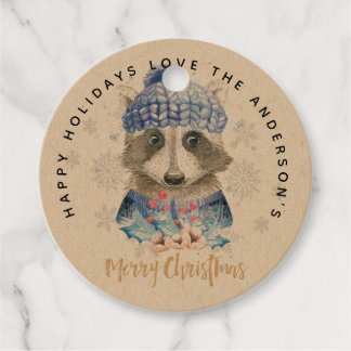 Etiquetas Para Lembrancinhas Racoon Christmas WAtercolor Blue Red Cute Gifts