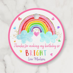 Etiquetas Para Lembrancinhas Rainbow Cloud Hearts Pink Dourado Aniversário Obr