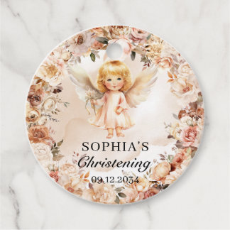 Etiquetas Para Lembrancinhas Rapariga bonita, coroa e flores de marfim Batismo