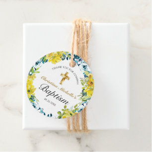 Etiquetas Para Lembrancinhas Recepção bonito de Batismo Dourado Floral Amarelo