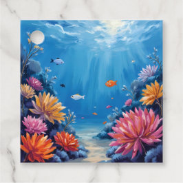 Etiquetas Para Lembrancinhas Recife de Coral Sob a Pintura do Oceano Mar