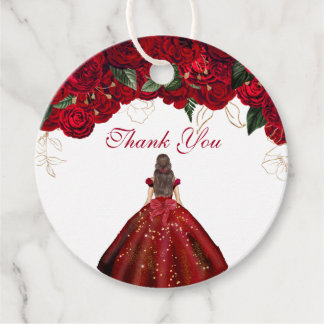Etiquetas Para Lembrancinhas Red Floral Elegante Rosas Quince Birthday Obrigado