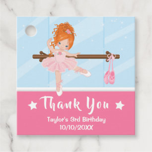 Etiquetas Para Lembrancinhas Red Hair Ballerina Pink Aniversário Obrigado Favor