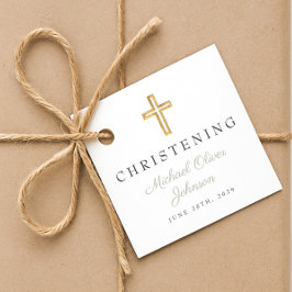 Etiquetas Para Lembrancinhas Religioso Sage Green Cross Script Christening
