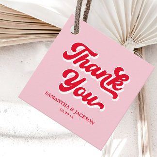 Etiquetas Para Lembrancinhas Retro Rosa e Vermelho Obrigado Casamento