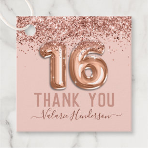 Etiquetas Para Lembrancinhas Rico Script Rosa Glitter Feliz 16º Aniversário