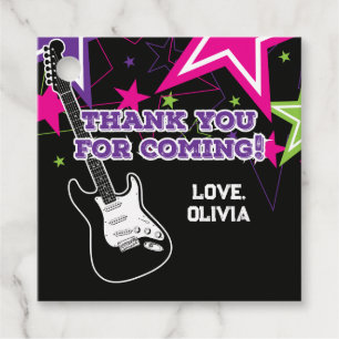 Etiquetas Para Lembrancinhas Rock Star Guitar de Aniversário Rosa Púrpura Obrig