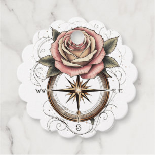 Etiquetas Para Lembrancinhas Rosa Compass - Design inspirado na tatuagem