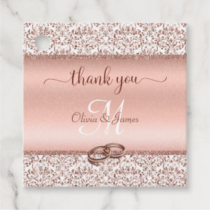 Etiquetas Para Lembrancinhas Rosa Dourado Damask Monograma Casamento Obrigado