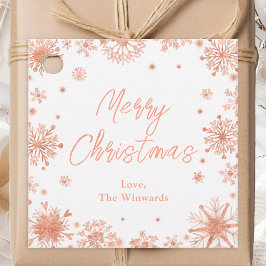 Etiquetas Para Lembrancinhas Rosa Dourado Flocos de Neve Feliz Natal