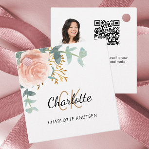 Etiquetas Para Lembrancinhas Rosa floral monograma designação comercial QR foto