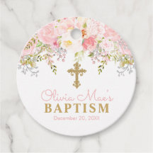 Rosa Garden Girl Baptism Pink Foto Favor Tags