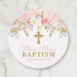 Etiquetas Para Lembrancinhas Rosa Garden Girl Baptism rosa e Dourada