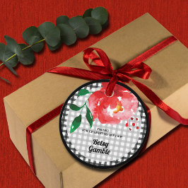 Etiquetas Para Lembrancinhas Rosa Vermelha em Chique Branca e Preta de Xadrez e