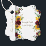 Etiquetas Para Lembrancinhas Rosas de Borgonha Encantada<br><div class="desc">EVENTOS! Design de cartão único, romântico, com rosas de madeira, folhas, girassóis, folhagem de eucalipto, caligrafia moderna de "amor e obrigados" de ouro falso, sobre um fundo branco único. Use a ferramenta Personalizar para adicionar suas informações. Para itens correspondentes, por favor, visite minha Coleção de Girassóis de Rosas de Borgonha....</div>