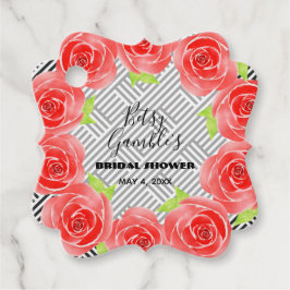 Etiquetas Para Lembrancinhas Rosas vermelhas no Partido Derby Black White Strip