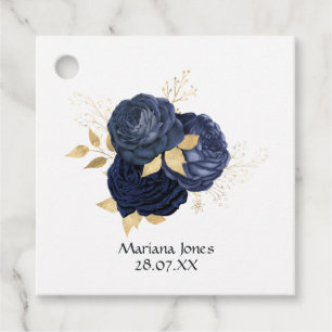 Etiquetas Para Lembrancinhas Rosas vintage desbotadas em azul marinho e dourado