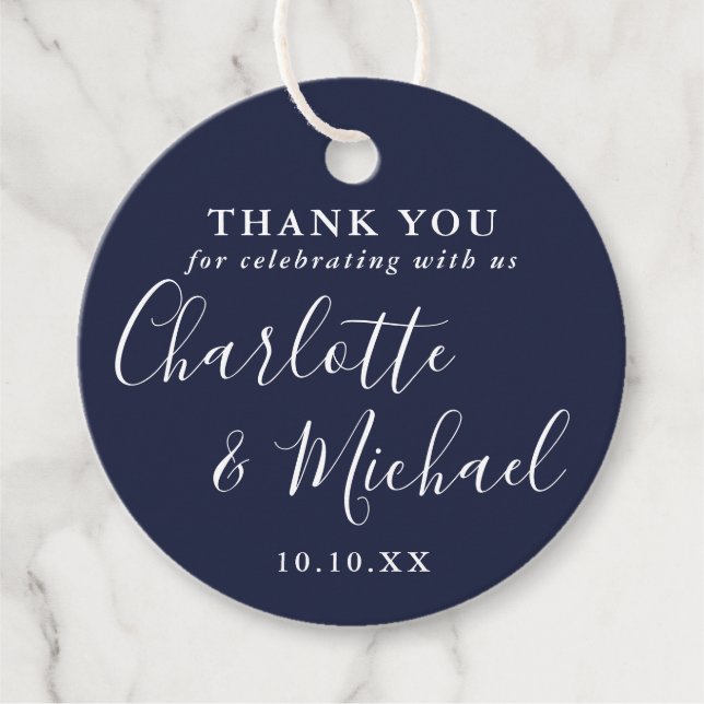 Etiquetas Para Lembrancinhas Rótulo de agradecimento azul marinho de assinatura (Frente)
