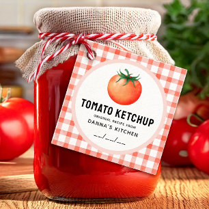 Etiquetas Para Lembrancinhas Rótulo de Ketchup de Tomate com padrão xadrez